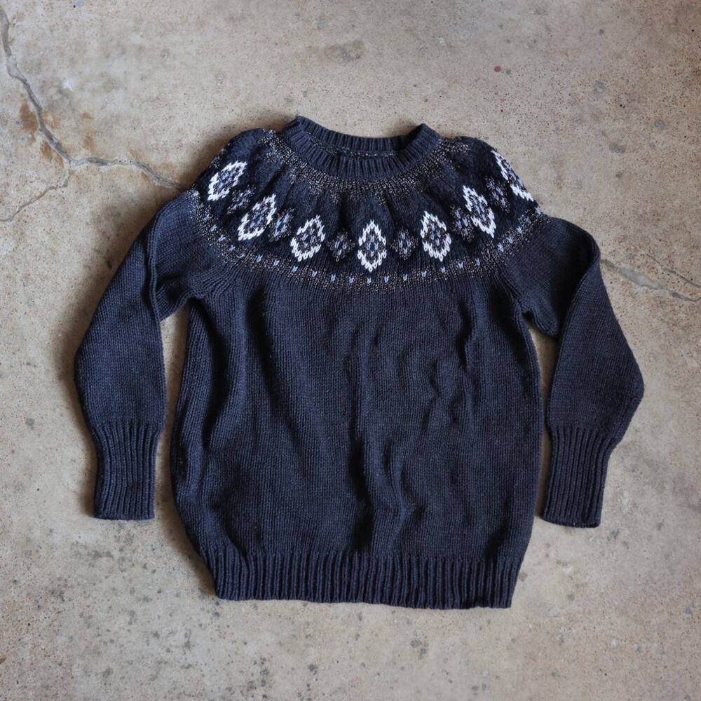 Sparkly Fair Isle Sweater Metallic Knit Size M Chaps Y2K Autumn Holiday